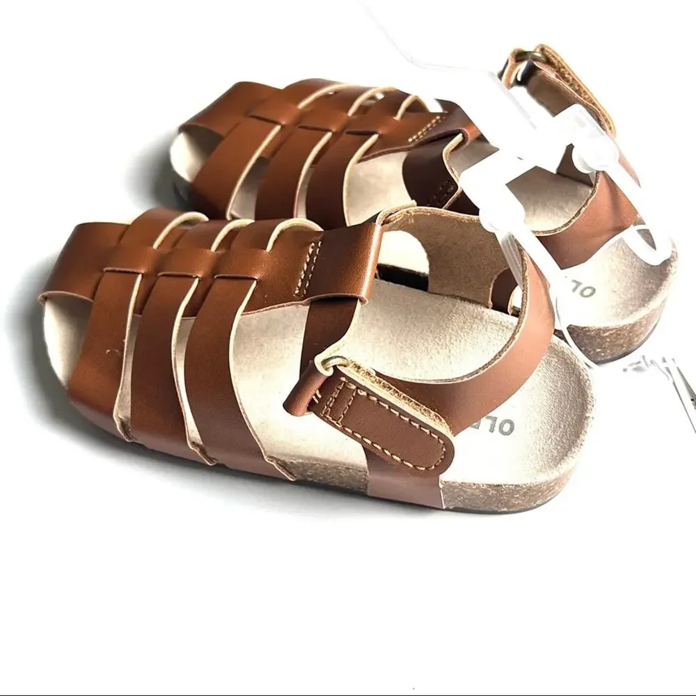 Old Navy Unisex Faux Leather Cognac Strappy Fisherman Style Sandals Sz 7